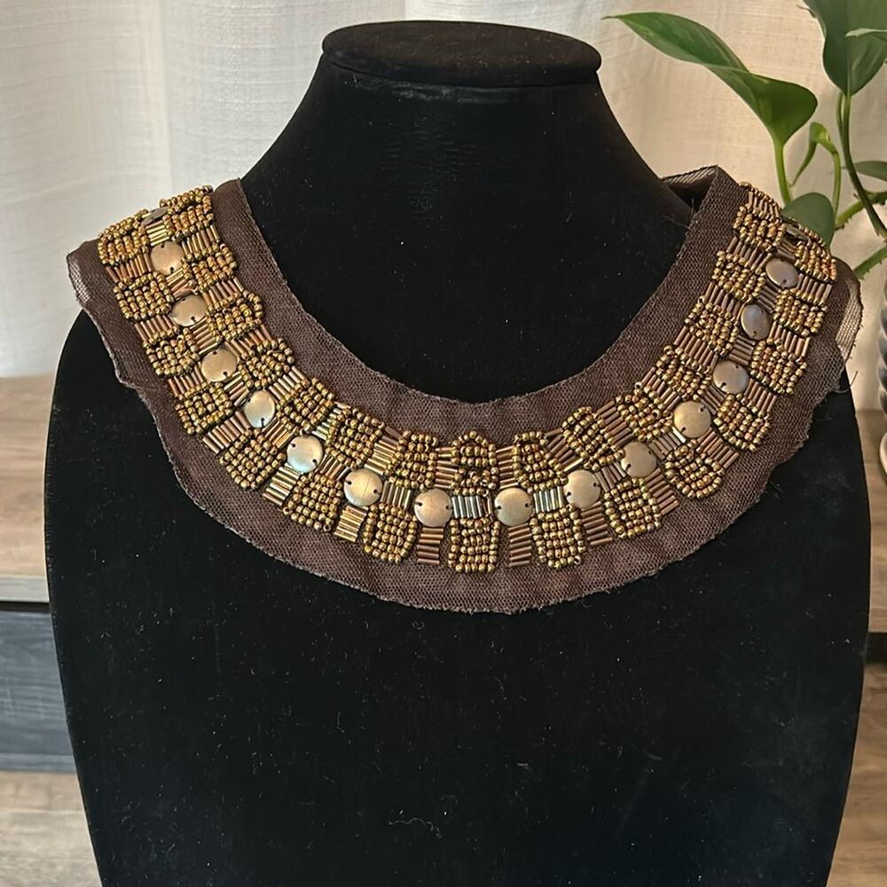 Brown Beaded Bib Statement Piece Necklace Collar Lace. New! Anne O’Callaghan